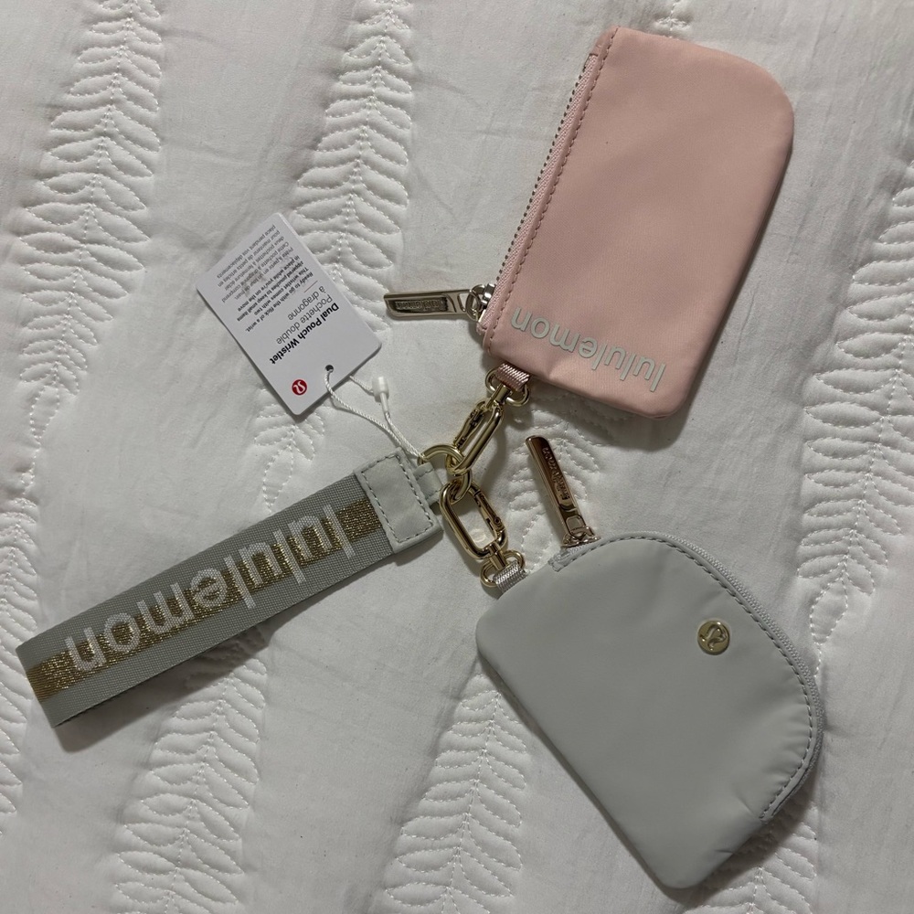NWT Lululemon Dual Pouch Wristlet Pink & Gray